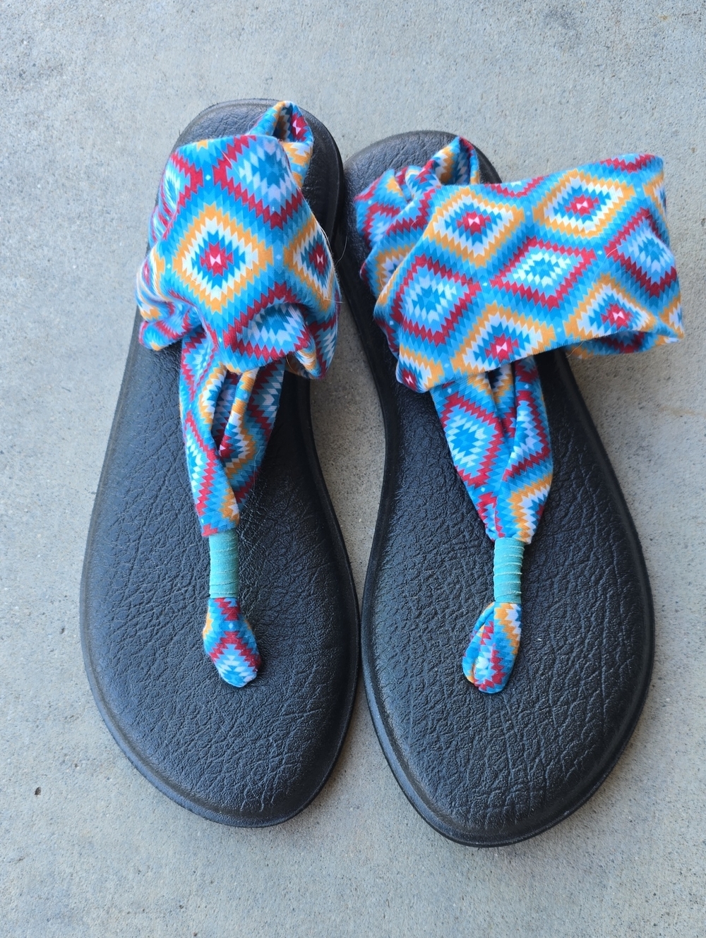 Sanuk Black Sandal with Multicolor Aztec Straps